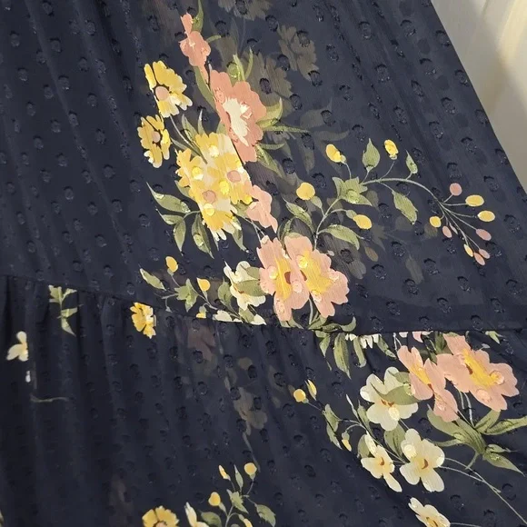 Premier Amour Navy long sleeve lined maxi dress. Front and back deep v neck line - Picture 2 of 8